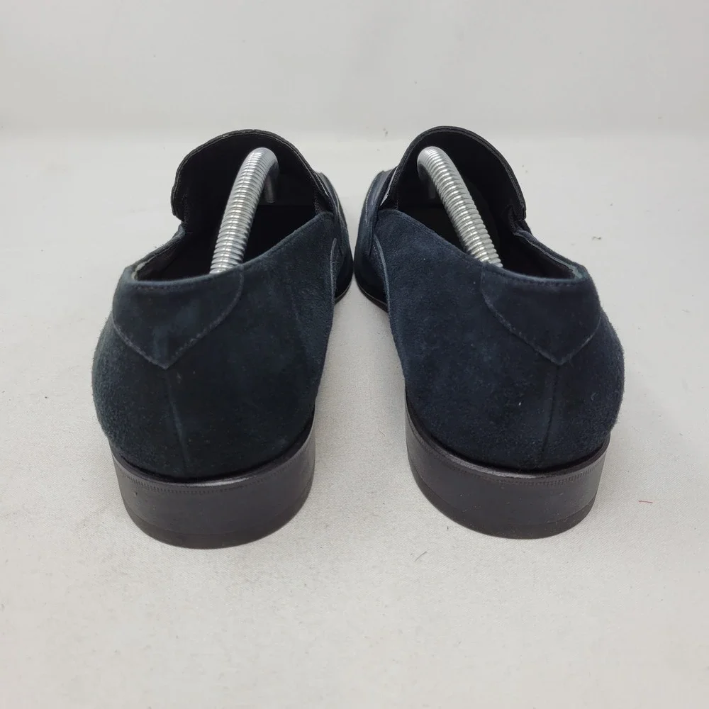 Mauri Shoes Mens 8 Italy Navy Blue Genuine Ostrich Leg Suede Loafers Dress